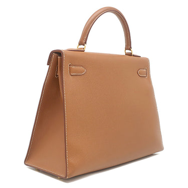 エルメス HERMES ケリー 32 外縫い ゴールド クシュベル ハンドバッグ ゴールド金具 茶 ハンドバッグ 鍵・カデナ・ストラップ欠品