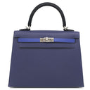 エルメス HERMES ケリー25 外縫い トリコロール ブルーサフィール×ブルーフランス×ブラック ヴォーエプソン 2WAYバッグ シルバー金具 紺 青 黒