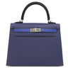 エルメス HERMES ケリー25 外縫い トリコロール ブルーサフィール×ブルーフランス×ブラック ヴォーエプソン 2WAYバッグ シルバー金具 紺 青 黒