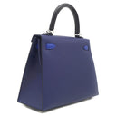 エルメス HERMES ケリー25 外縫い トリコロール ブルーサフィール×ブルーフランス×ブラック ヴォーエプソン 2WAYバッグ シルバー金具 紺 青 黒