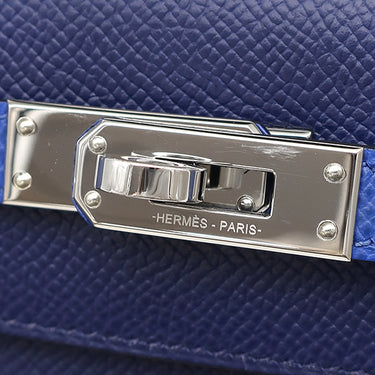 エルメス HERMES ケリー25 外縫い トリコロール ブルーサフィール×ブルーフランス×ブラック ヴォーエプソン 2WAYバッグ シルバー金具 紺 青 黒