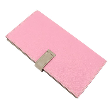エルメス HERMES ベアンスフレ ヴェルソ ピンク×トゥルティエールグレー シェーブル 長財布 シルバー金具 バイカラー 二つ折り財布