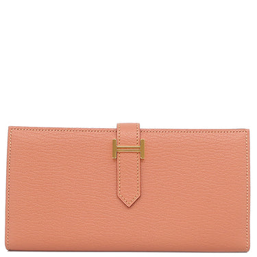 エルメス HERMES ベアンスフレ ローズティー シェブルミゾル 長財布 ゴールド金具 二つ折り財布