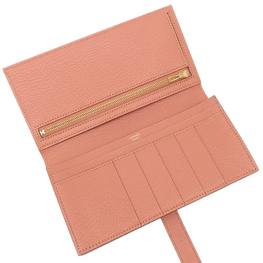 エルメス HERMES ベアンスフレ ローズティー シェブルミゾル 長財布 ゴールド金具 二つ折り財布
