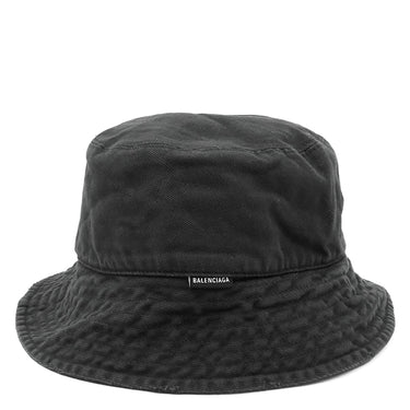 バレンシアガ BALENCIAGA ロゴタグ バケットハット ブラック コットン 14037 帽子 黒 帽子 ヴィンテージ加工