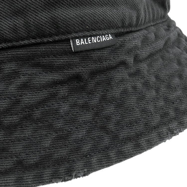 バレンシアガ BALENCIAGA ロゴタグ バケットハット ブラック コットン 14037 帽子 黒 帽子 ヴィンテージ加工