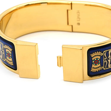 エルメス HERMES クリッククラック エマイユ GM ブルーXマルチカラー GP 七宝焼き ブレスレット ゴールド金具 ブルー 赤 青 金 バングル