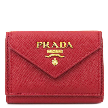 プラダ PRADA サフィアーノ メタルロゴ 1MH021 レッド レザー 三つ折り財布 ゴールド金具 コンパクトウォレット 赤
