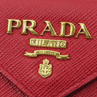 プラダ PRADA サフィアーノ メタルロゴ 1MH021 レッド レザー 三つ折り財布 ゴールド金具 コンパクトウォレット 赤