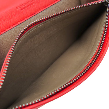 ボッテガヴェネタ BOTTEGA VENETA イントレチャート コンチネンタル ウォレット ブラウン×レッド レザー 長財布 ガンメタル金具 茶 二つ折り