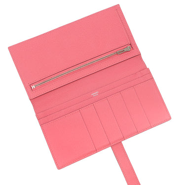 エルメス HERMES ベアンスフレ ローズアザレ ヴォーエプソン 長財布 シルバー金具 二つ折り財布
