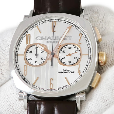 腕時計 ショーメ CHAUMET ダンディ XL クロノグラフ W11790-30V 自動巻き メンズ K18PG×SS コンビ シルバー スモールセコンド