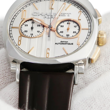 腕時計 ショーメ CHAUMET ダンディ XL クロノグラフ W11790-30V 自動巻き メンズ K18PG×SS コンビ シルバー スモールセコンド