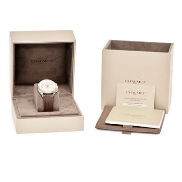 腕時計 ショーメ CHAUMET ダンディ XL クロノグラフ W11790-30V 自動巻き メンズ K18PG×SS コンビ シルバー スモールセコンド