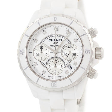 腕時計 シャネル CHANEL J12 クロノグラフ 41mm H2009 自動巻き メンズ OH済 純正ダイヤ ホワイトセラミック 白 デイト