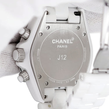 腕時計 シャネル CHANEL J12 クロノグラフ 41mm H2009 自動巻き メンズ OH済 純正ダイヤ ホワイトセラミック 白 デイト