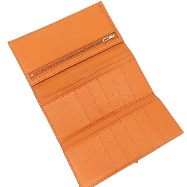 エルメス HERMES ベアンデュプリ オレンジ シェーブル 長財布 ゴールド金具 三つ折り財布 補修跡有