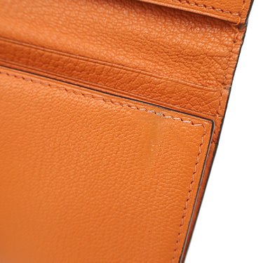 エルメス HERMES ベアンデュプリ オレンジ シェーブル 長財布 ゴールド金具 三つ折り財布 補修跡有
