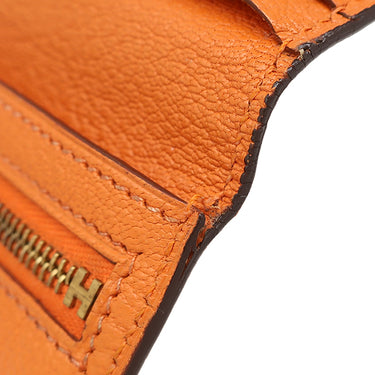 エルメス HERMES ベアンデュプリ オレンジ シェーブル 長財布 ゴールド金具 三つ折り財布 補修跡有
