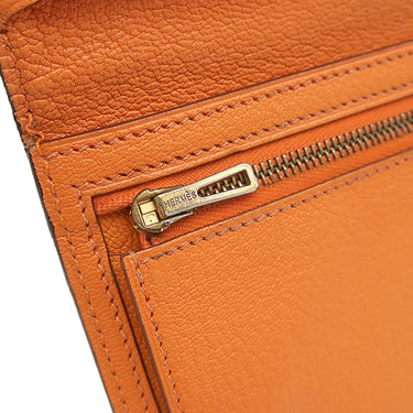 エルメス HERMES ベアンデュプリ オレンジ シェーブル 長財布 ゴールド金具 三つ折り財布 補修跡有