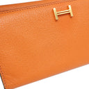 エルメス HERMES ベアンデュプリ オレンジ シェーブル 長財布 ゴールド金具 三つ折り財布 補修跡有