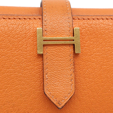 エルメス HERMES ベアンデュプリ オレンジ シェーブル 長財布 ゴールド金具 三つ折り財布 補修跡有