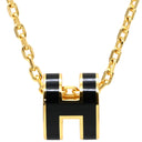 エルメス HERMES ポップアッシュ ミニ ペンダント ブラック×ゴールド GP ラッカー ネックレス Hモチーフ 黒 新品 未使用