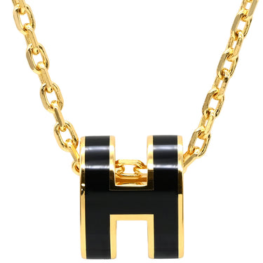 エルメス HERMES ポップアッシュ ミニ ペンダント ブラック×ゴールド GP ラッカー ネックレス Hモチーフ 黒 新品 未使用