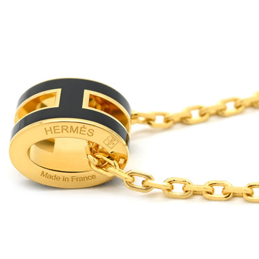 エルメス HERMES ポップアッシュ ミニ ペンダント ブラック×ゴールド GP ラッカー ネックレス Hモチーフ 黒 新品 未使用