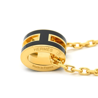 エルメス HERMES ポップアッシュ ミニ ペンダント ブラック×ゴールド GP ラッカー ネックレス Hモチーフ 黒 新品 未使用