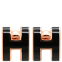 エルメス HERMES ポップアッシュ Hピアス ミニ ブラック×ローズゴールド GP エナメル ピアス 黒 Hモチーフ RG PG ピンクゴールド
