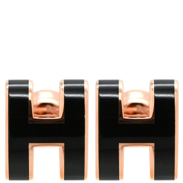 エルメス HERMES ポップアッシュ Hピアス ミニ ブラック×ローズゴールド GP エナメル ピアス 黒 PG金具 Hモチーフ RG PG ピンク