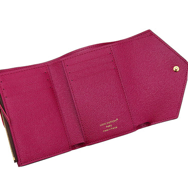 ルイヴィトン LOUIS VUITTON ポルトフォイユ ヴィクトリーヌ M41938 フューシャ モノグラムキャンバス 三つ折り財布 ゴールド金具 茶 ピンク
