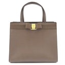 フェラガモ FERRAGAMO ヴァラ リボン トップハンドル 21I290 キャラウェイシード カーフ スプリットカーフ ファブリック 2WAYバッグ ゴールド金具 茶 ハンドバッグ ショルダーバッグ