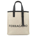 サルヴァトーレ・フェラガモ Salvatore Ferragamo ロゴ 241297 ナチュラル×ネロ リネン コットン レザー トートバッグ マットブラック金具 肩掛け