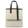 サルヴァトーレ・フェラガモ Salvatore Ferragamo ロゴ 241297 ナチュラル×ネロ リネン コットン レザー トートバッグ マットブラック金具 肩掛け