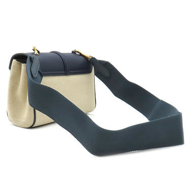 セリーヌ CELINE ティーン ソフト 16 セーズ 196852DJ9 ネイビー×ベージュ カーフ ファブリック ショルダーバッグ ゴールド金具 新品 未使用 キャンバス