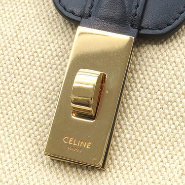 セリーヌ CELINE ティーン ソフト 16 セーズ 196852DJ9 ネイビー×ベージュ カーフ ファブリック ショルダーバッグ ゴールド金具 新品 未使用 キャンバス