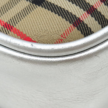 バーバリー BURBERRY 1983チェック リンク ベルトバッグ ベージュ×シルバー キャンバス レザー ウエストバッグ ゴールド金具 ボディバッグ