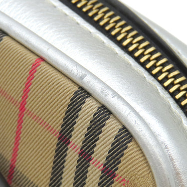 バーバリー BURBERRY 1983チェック リンク ベルトバッグ ベージュ×シルバー キャンバス レザー ウエストバッグ ゴールド金具 ボディバッグ
