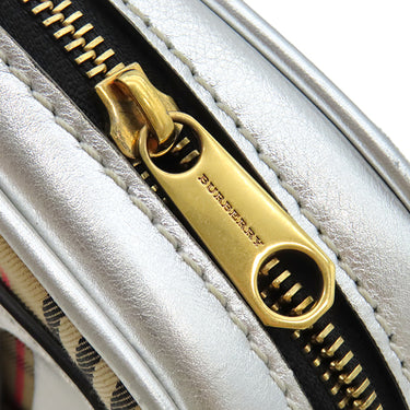 バーバリー BURBERRY 1983チェック リンク ベルトバッグ ベージュ×シルバー キャンバス レザー ウエストバッグ ゴールド金具 ボディバッグ