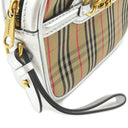 バーバリー BURBERRY 1983チェック リンク ベルトバッグ ベージュ×シルバー キャンバス レザー ウエストバッグ ゴールド金具 ボディバッグ