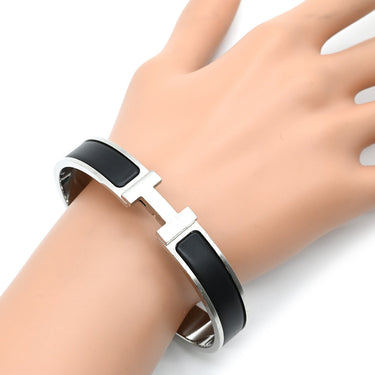 エルメス HERMES クリックHH PM ブラックXシルバー メタル エナメル ブレスレット Hブレス 黒