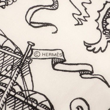 エルメス HERMES ショール カレ140 CARRE ホワイト×ブラック カシミヤ シルク ストール 【TATOUAGES MARINS/船乗りのタトゥー バンダナ】