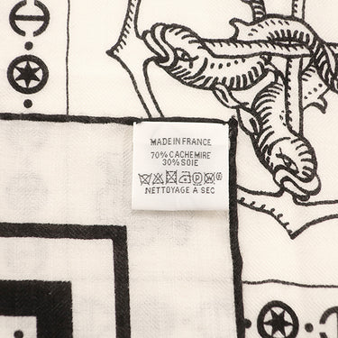 エルメス HERMES ショール カレ140 CARRE ホワイト×ブラック カシミヤ シルク ストール 【TATOUAGES MARINS/船乗りのタトゥー バンダナ】