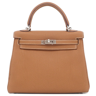 エルメス HERMES ケリー25 内縫い ゴールド トゴ 2WAYバッグ シルバー金具 茶