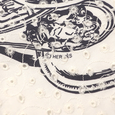 エルメス HERMES カレ70 イングリッシュ エンブロイダリー ホワイト×ブラック シルク スカーフ 新品 未使用 【ブリッド ドゥ ガラ】