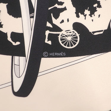 エルメス HERMES カレ70 クレーム×ブラック×グリペルル シルク スカーフ 新品 未使用 【PARIS QUI ROULE/車輪でめぐるパリ】