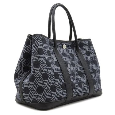 エルメス HERMES ガーデンパーティーTPM ブラック トワルソーアッシュ レザー トートバッグ シルバー金具 黒 ネイビー グレー Ｈロゴ