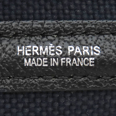 エルメス HERMES ガーデンパーティーTPM ブラック トワルソーアッシュ レザー トートバッグ シルバー金具 黒 ネイビー グレー Ｈロゴ